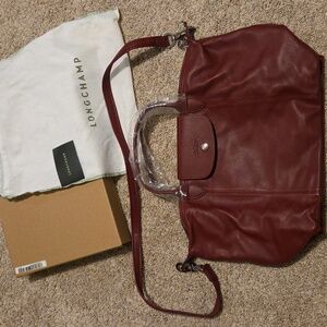 Longchamp Top Handle Leather Bag, Red Lacque